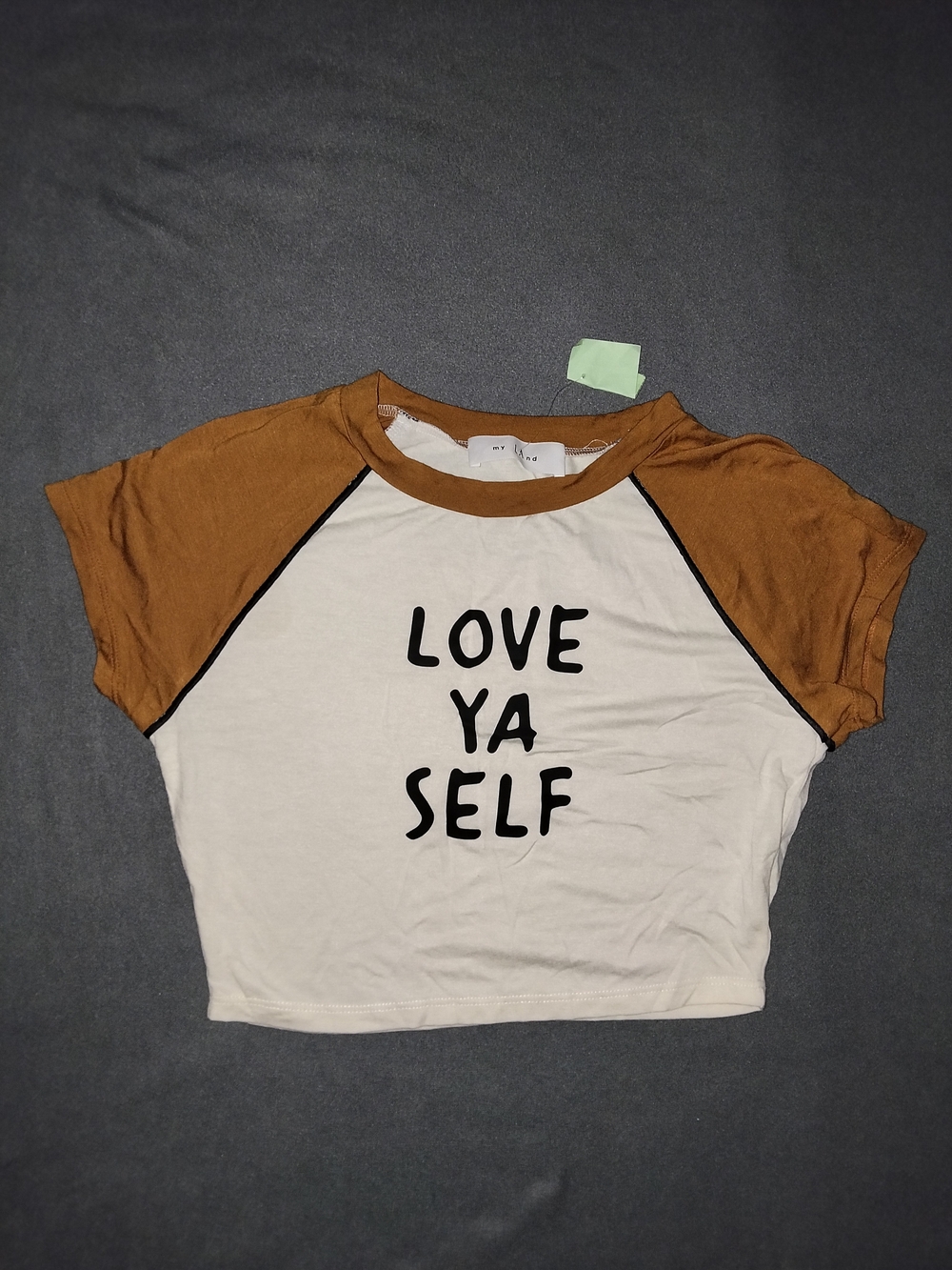 Love Ya Self Short Sleeve Crop Tee - White & Brown